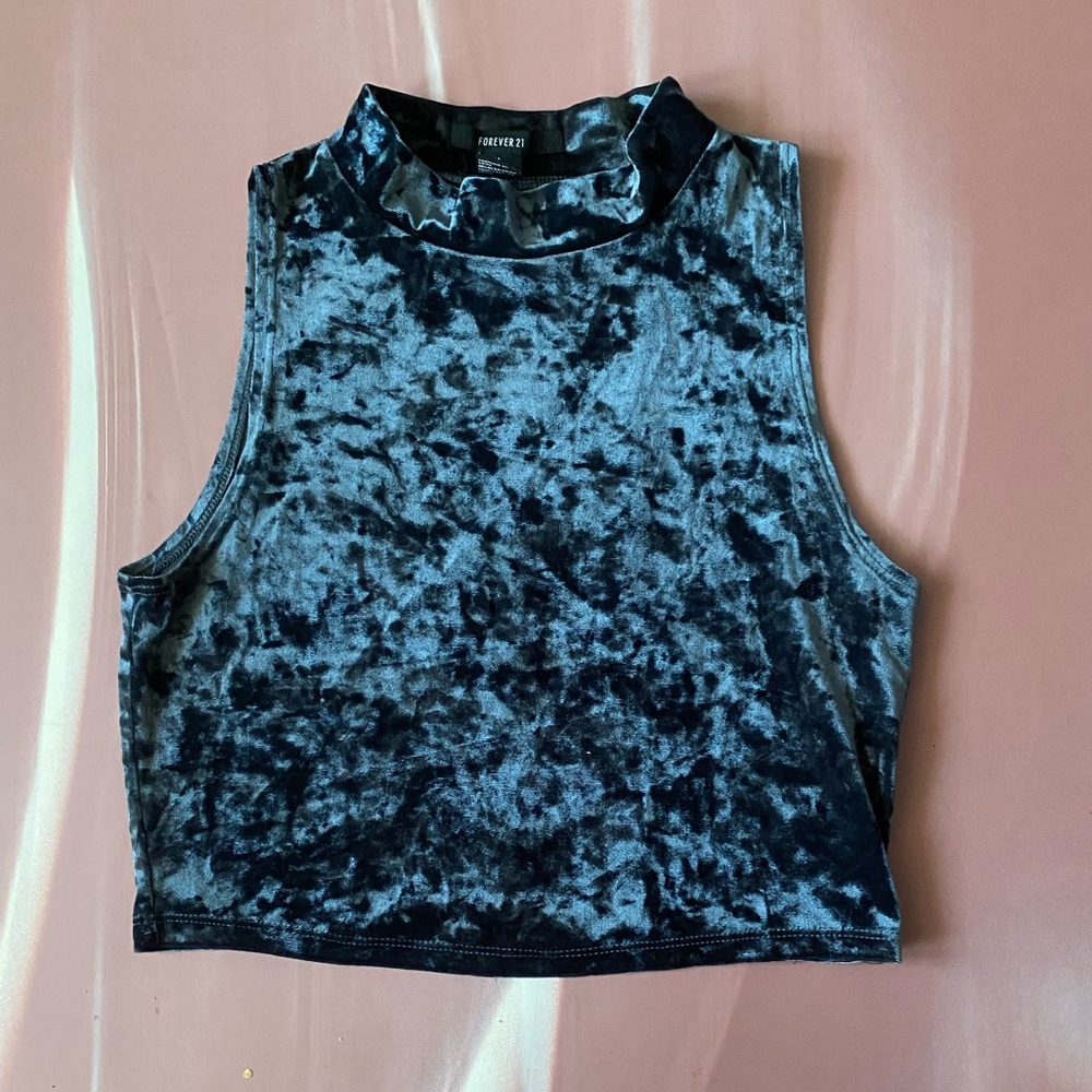 High neck crushed velvet crop top